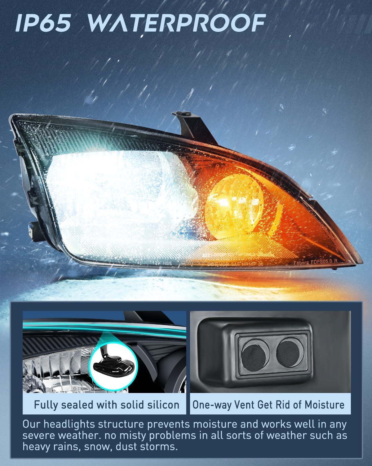 image:imageNilight Headlight Assembly Compatible with 2005 2006 2007 Ford Focus Headlamps Replacement Black Housing Clear Reflector and Lens Driver and Passenger SideBlack Housing Clear Reflector