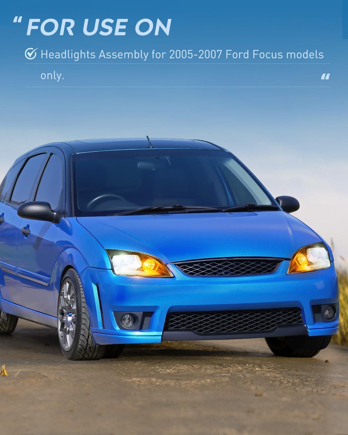 image:imageNilight Headlight Assembly Compatible with 2005 2006 2007 Ford Focus Headlamps Replacement Black Housing Clear Reflector and Lens Driver and Passenger SideBlack Housing Clear Reflector