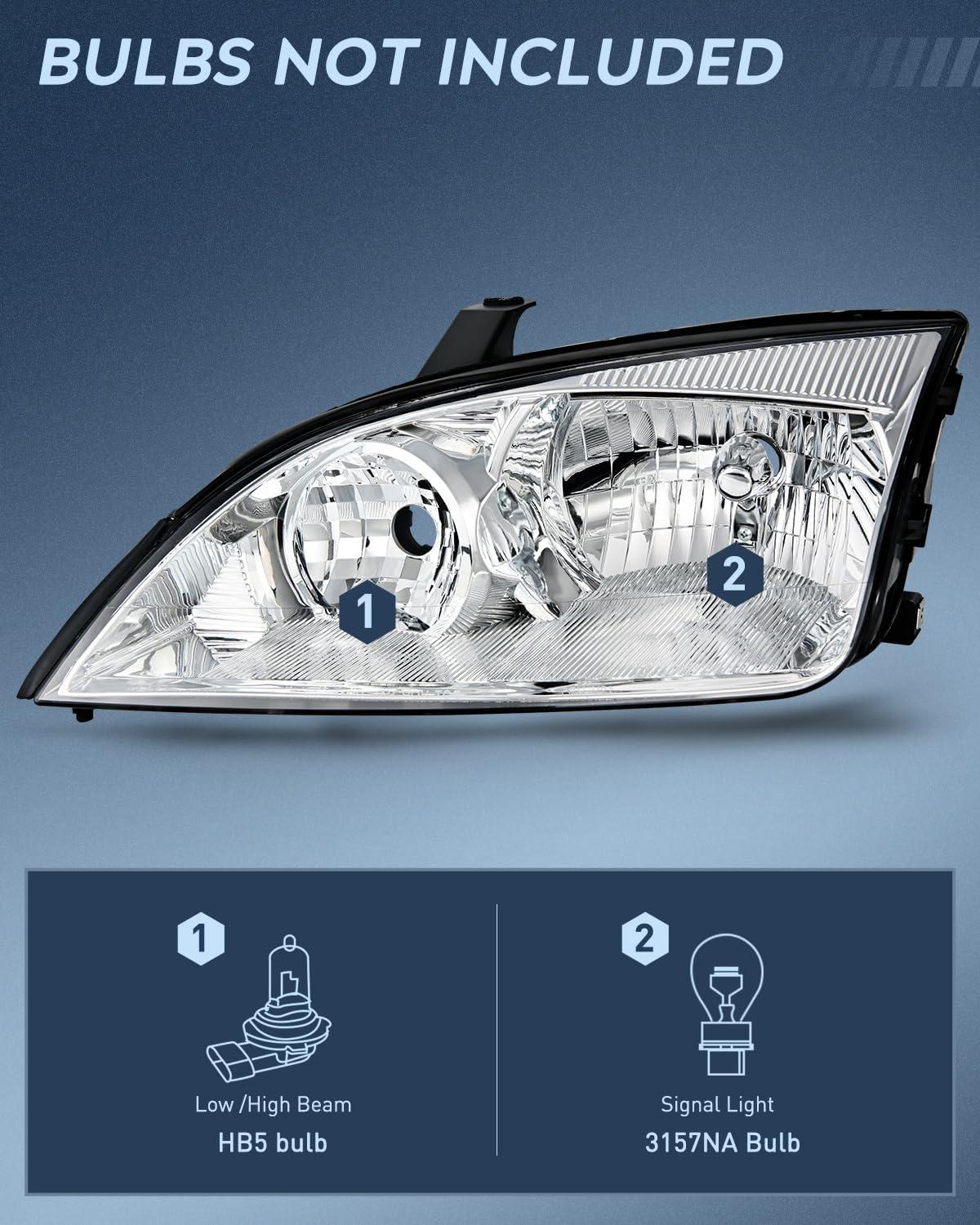 image:imageNilight Headlight Assembly Compatible with 2005 2006 2007 Ford Focus Headlamps Replacement Black Housing Clear Reflector and Lens Driver and Passenger SideChrome Housing Clear Reflector