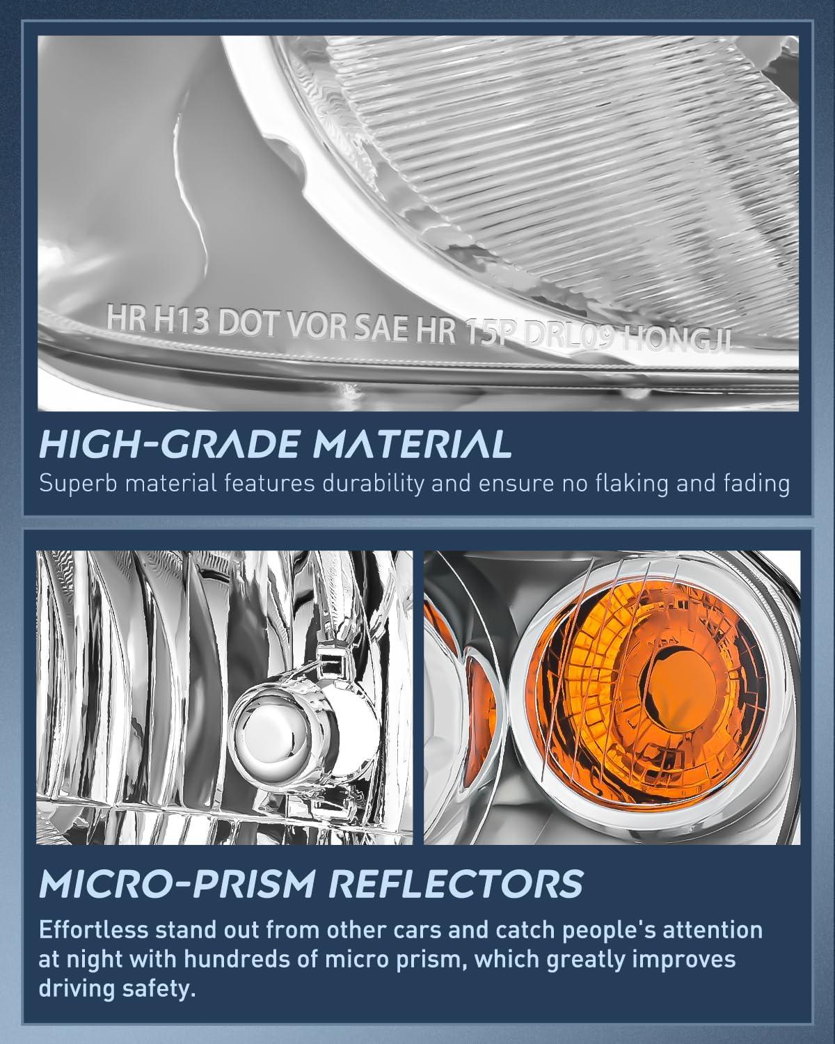 image:imageNilight Headlight Assembly Compatible with 2006 2007 2008 2009 2010 2011 Chevy HHR Halogen Type Factory OE Style Chevrolet HHR Replacement Chrome Housing Amber Reflector Passenger and Driver SideChrome Housing Amber Reflector