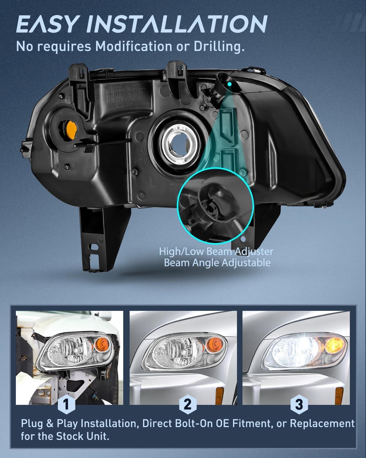 image:imageNilight Headlight Assembly Compatible with 2006 2007 2008 2009 2010 2011 Chevy HHR Halogen Type Factory OE Style Chevrolet HHR Replacement Chrome Housing Amber Reflector Passenger and Driver SideChrome Housing Amber Reflector