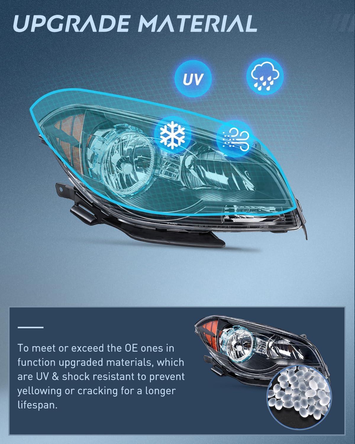 image:imageNilight Headlight Assembly Compatible with 2008 2009 2010 2011 2012 Chevy Malibu 4 Door Halogen Factory Headlamp Chrome Housing Clear Reflector Headlamp Passenger and Driver SideBlack Housing Amber Reflector