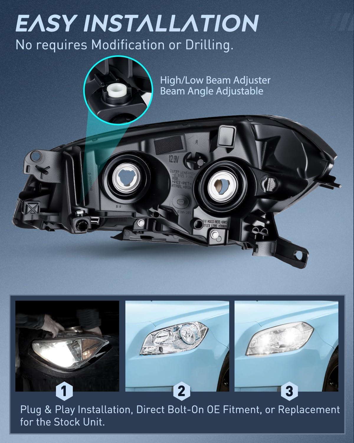 image:imageNilight Headlight Assembly Compatible with 2008 2009 2010 2011 2012 Chevy Malibu 4 Door Halogen Factory Headlamp Chrome Housing Clear Reflector Headlamp Passenger and Driver SideChrome Housing Clear Reflector