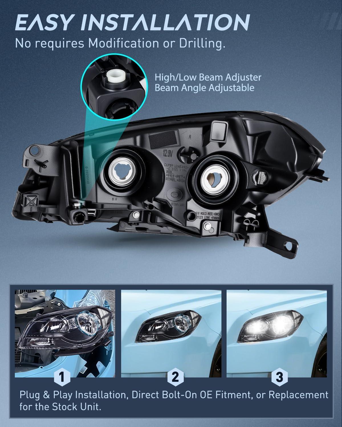 image:imageNilight Headlight Assembly Compatible with 2008 2009 2010 2011 2012 Chevy Malibu 4 Door Halogen Factory Headlamp Chrome Housing Clear Reflector Headlamp Passenger and Driver SideBlack Housing Clear Reflector
