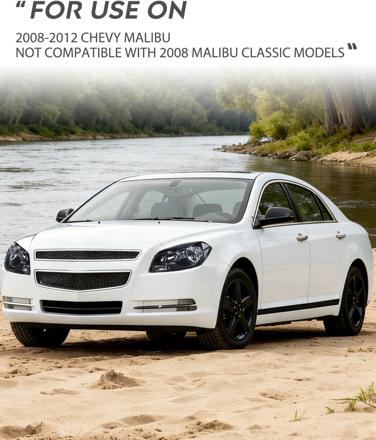 image:imageNilight Headlight Assembly Compatible with 2008 2009 2010 2011 2012 Chevy Malibu 4 Door Halogen Factory Headlamp Chrome Housing Clear Reflector Headlamp Passenger and Driver SideBlack Housing Clear Reflector
