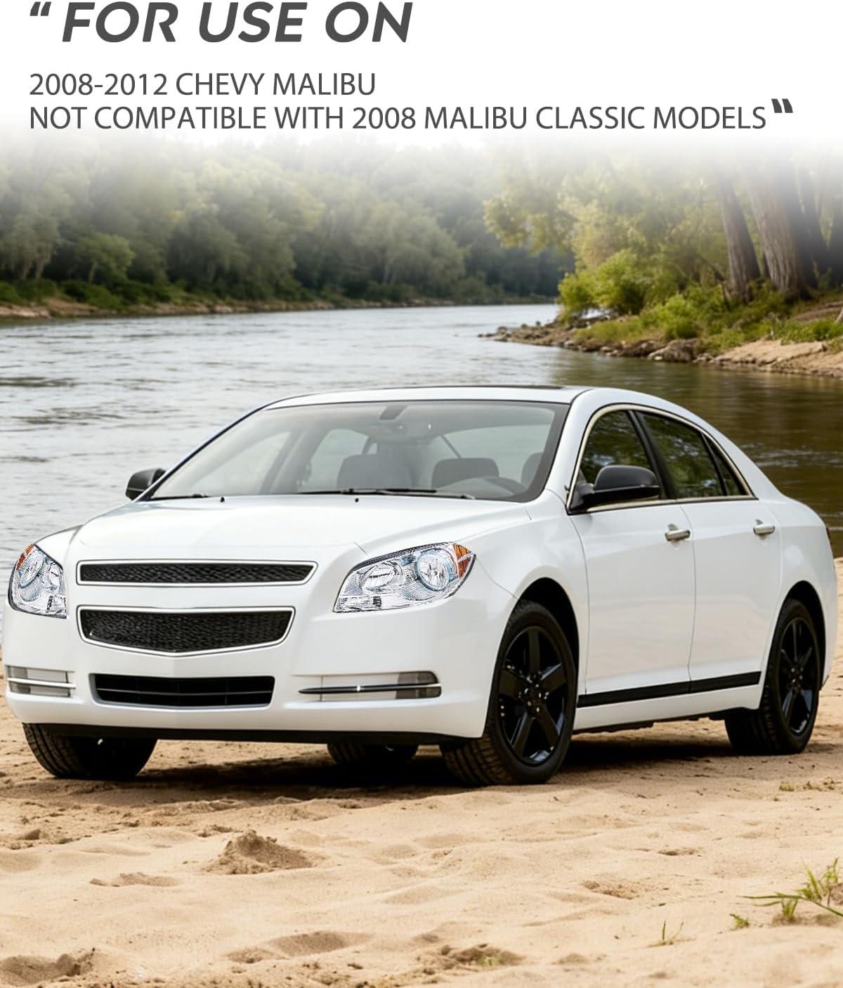 image:imageNilight Headlight Assembly Compatible with 2008 2009 2010 2011 2012 Chevy Malibu 4 Door Halogen Factory Headlamp Chrome Housing Clear Reflector Headlamp Passenger and Driver SideChrome Housing Amber Reflector