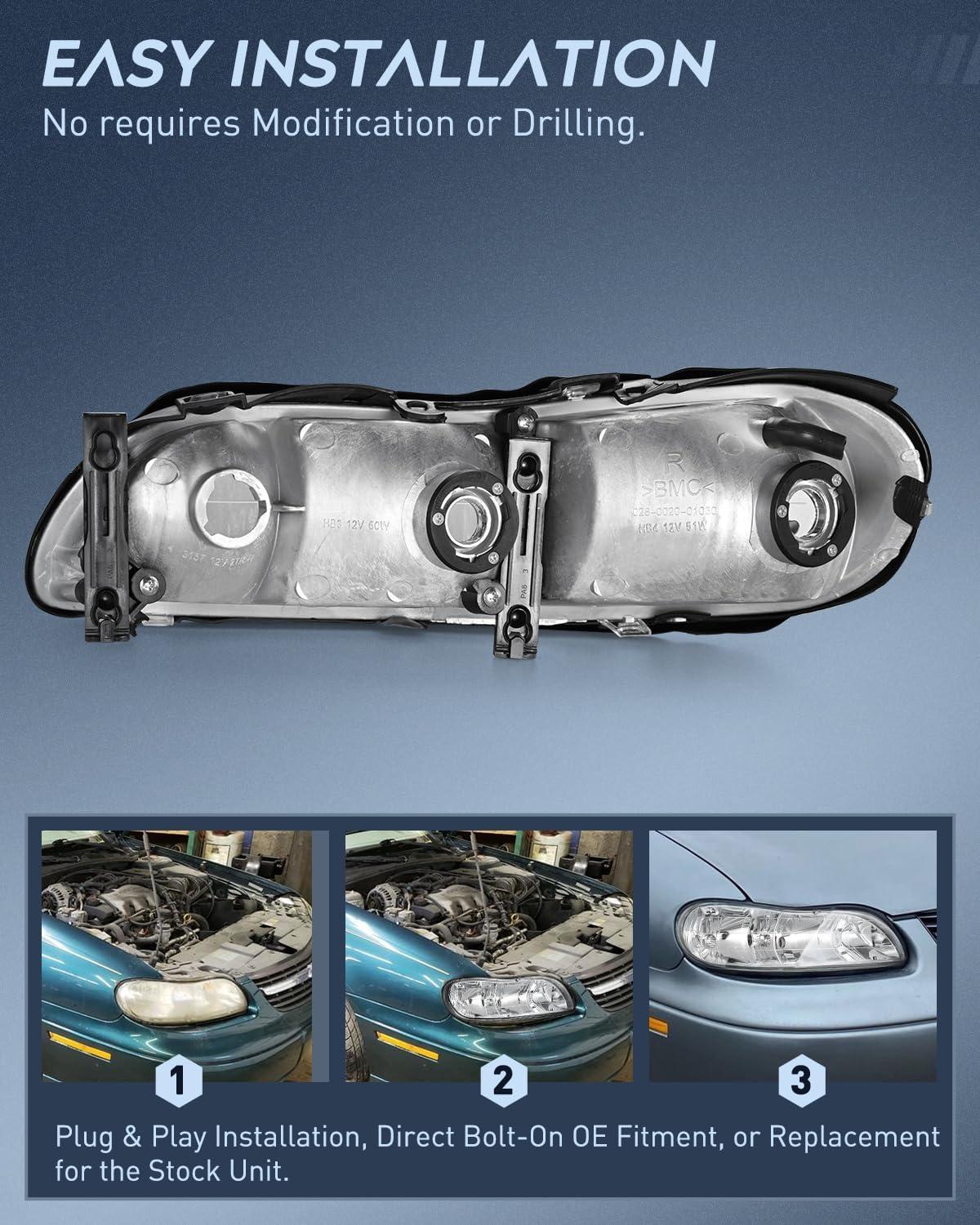 image:imageNilight Headlight Assembly Compatible with 2008 2009 2010 2011 2012 Chevy Malibu 4 Door Halogen Factory Headlamp Chrome Housing Clear Reflector Headlamp Passenger and Driver SideChrome
