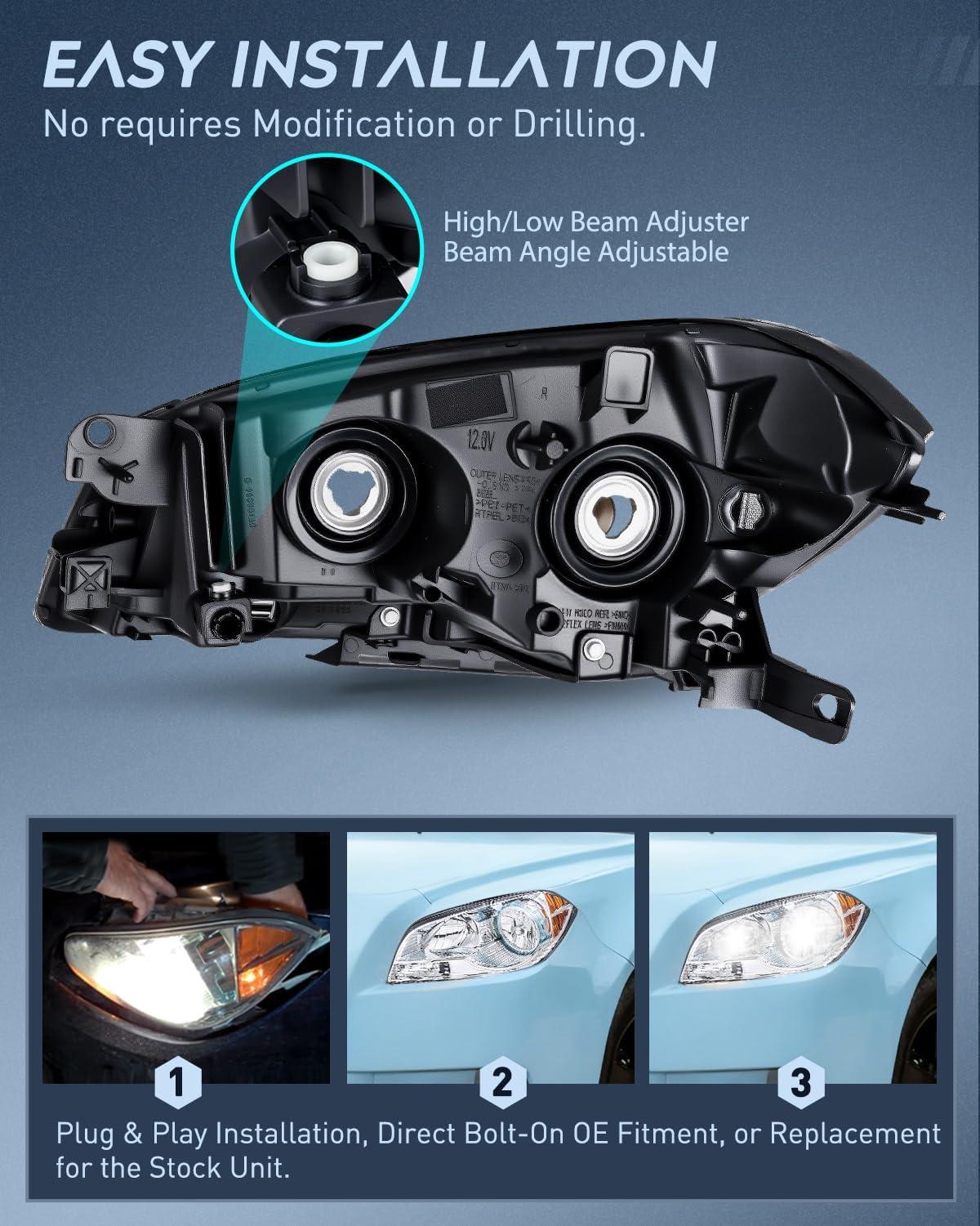 image:imageNilight Headlight Assembly Compatible with 2008 2009 2010 2011 2012 Chevy Malibu 4 Door Halogen Factory Headlamp Chrome Housing Clear Reflector Headlamp Passenger and Driver SideChrome Housing Amber Reflector