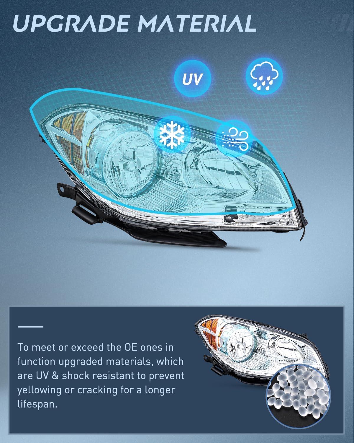image:imageNilight Headlight Assembly Compatible with 2008 2009 2010 2011 2012 Chevy Malibu 4 Door Halogen Factory Headlamp Chrome Housing Clear Reflector Headlamp Passenger and Driver SideChrome Housing Amber Reflector