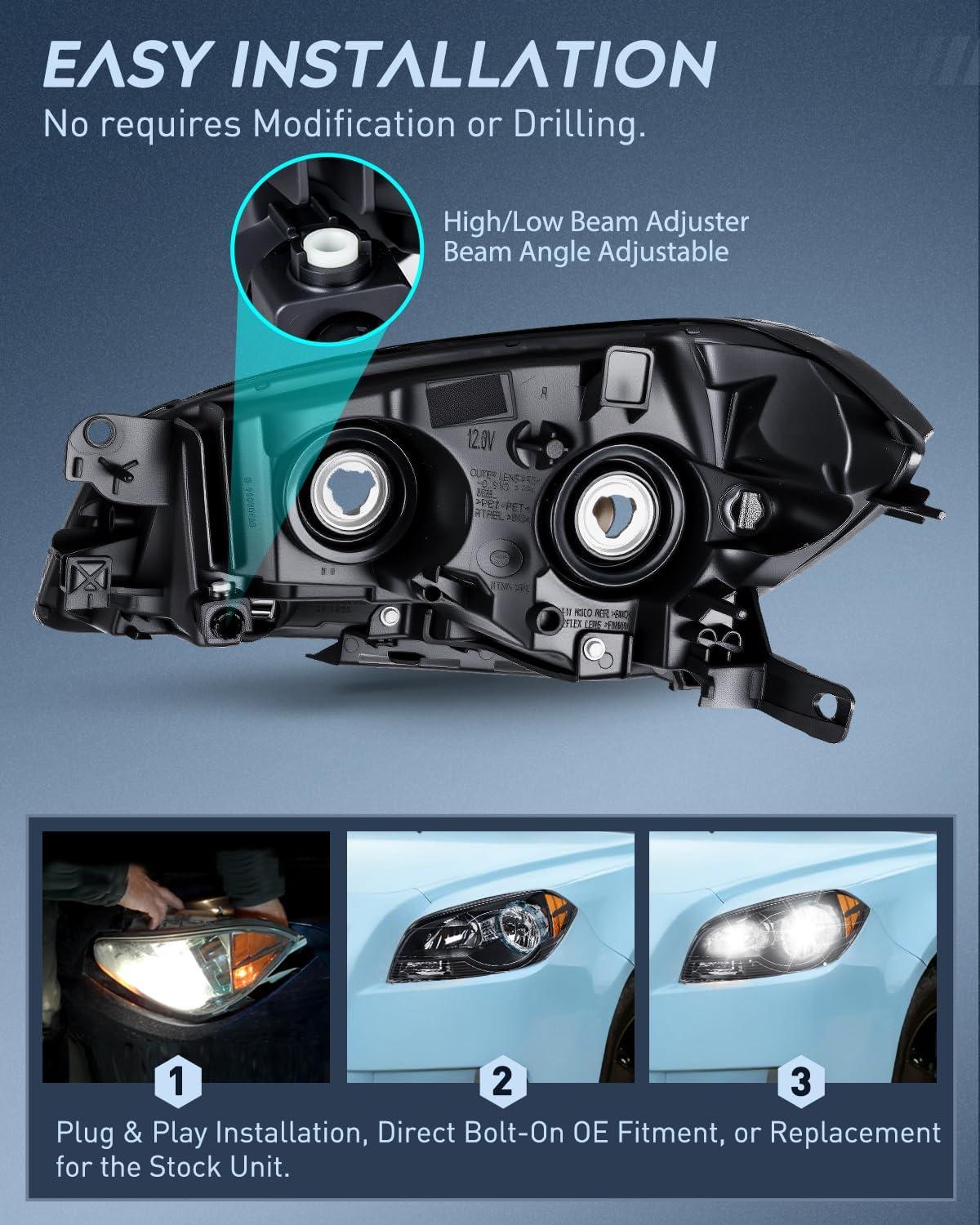 image:imageNilight Headlight Assembly Compatible with 2008 2009 2010 2011 2012 Chevy Malibu 4 Door Halogen Factory Headlamp Chrome Housing Clear Reflector Headlamp Passenger and Driver SideBlack Housing Amber Reflector