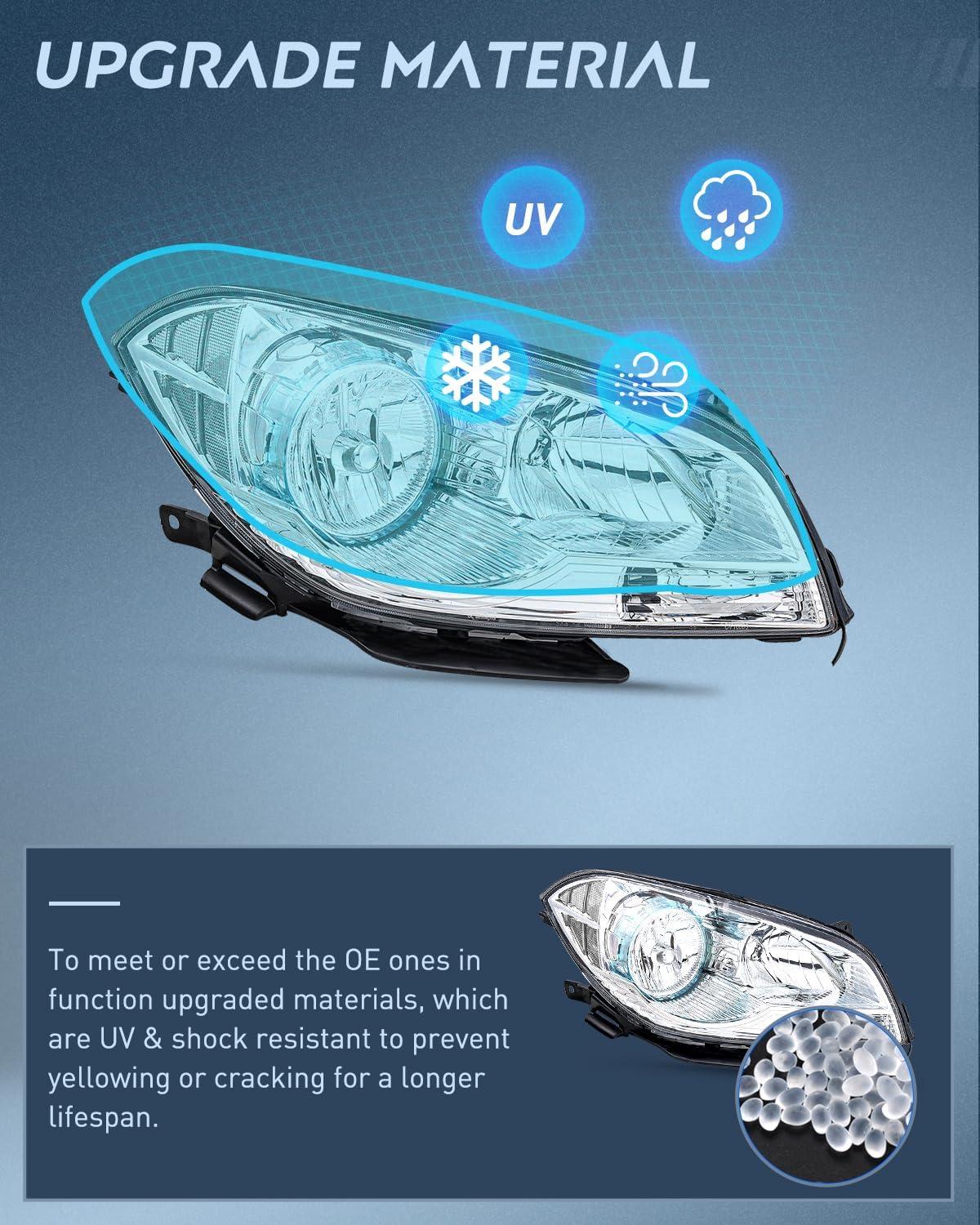 image:imageNilight Headlight Assembly Compatible with 2008 2009 2010 2011 2012 Chevy Malibu 4 Door Halogen Factory Headlamp Chrome Housing Clear Reflector Headlamp Passenger and Driver SideChrome Housing Clear Reflector