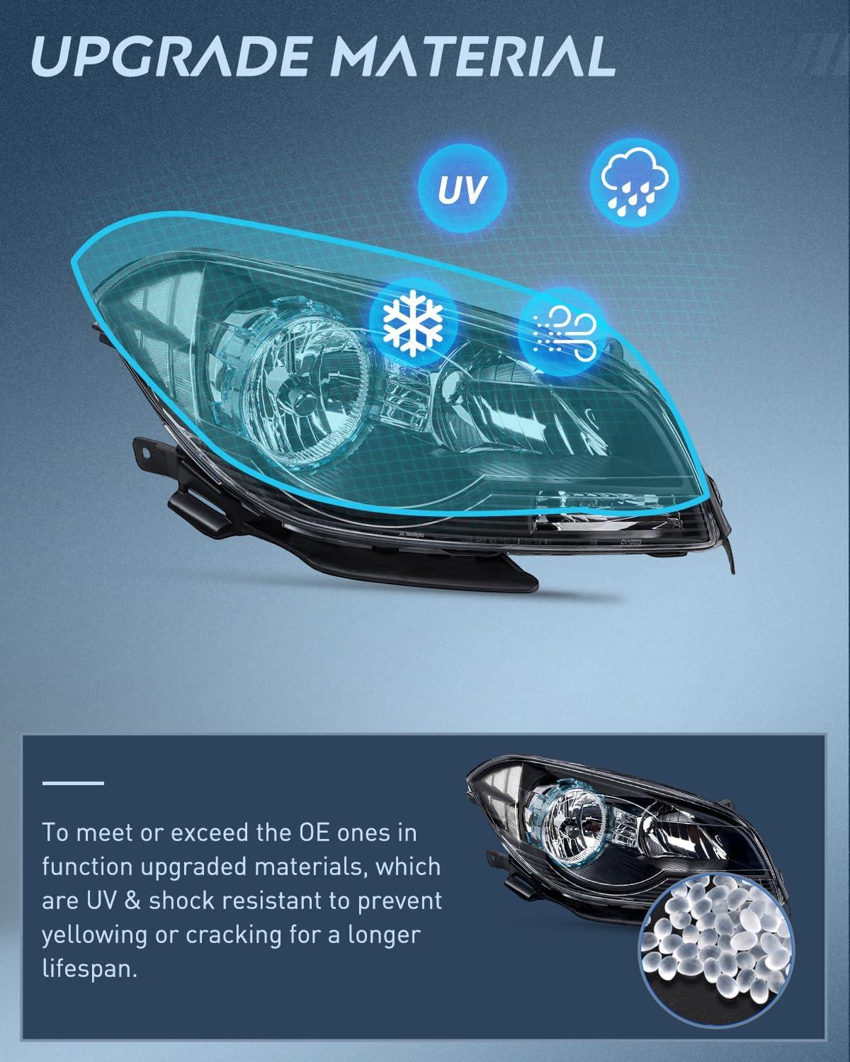 image:imageNilight Headlight Assembly Compatible with 2008 2009 2010 2011 2012 Chevy Malibu 4 Door Halogen Factory Headlamp Chrome Housing Clear Reflector Headlamp Passenger and Driver SideBlack Housing Clear Reflector