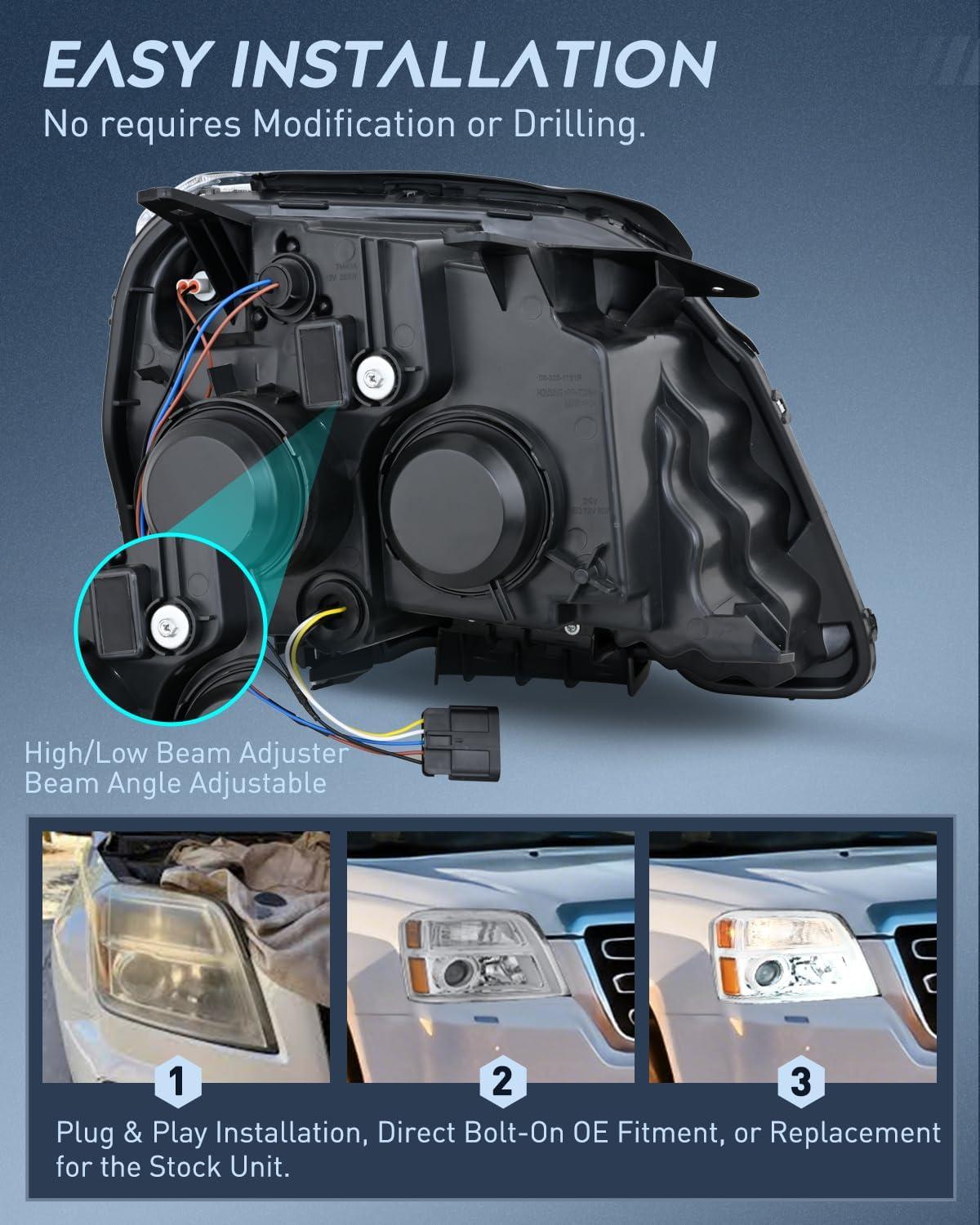 image:imageNilight Headlight Assembly Compatible with 2010 2011 2012 2013 2014 2015 GMC Terrain Halogen Projector OE Style Replacement Headlights Black Housing Amber Reflector Headlamp Passenger and Driver SideChrome Housing Amber Reflector