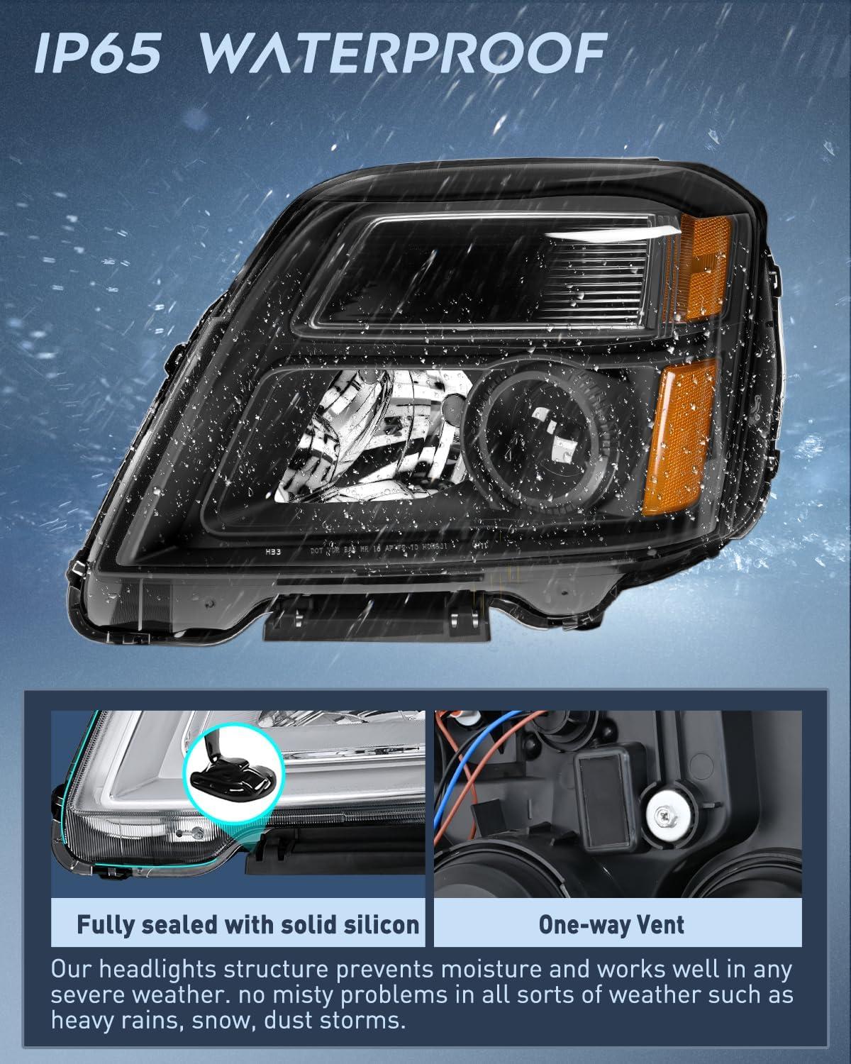 image:imageNilight Headlight Assembly Compatible with 2010 2011 2012 2013 2014 2015 GMC Terrain Halogen Projector OE Style Replacement Headlights Black Housing Amber Reflector Headlamp Passenger and Driver SideBlack Housing Amber Reflector