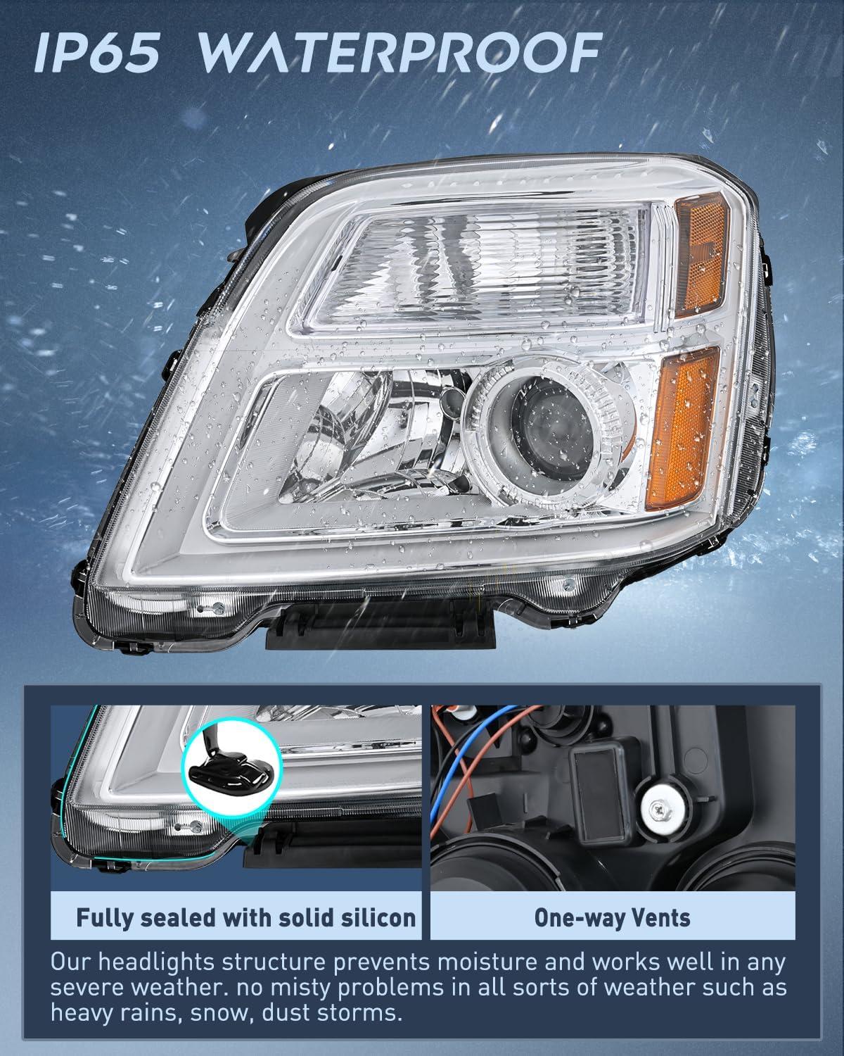image:imageNilight Headlight Assembly Compatible with 2010 2011 2012 2013 2014 2015 GMC Terrain Halogen Projector OE Style Replacement Headlights Black Housing Amber Reflector Headlamp Passenger and Driver SideChrome Housing Amber Reflector