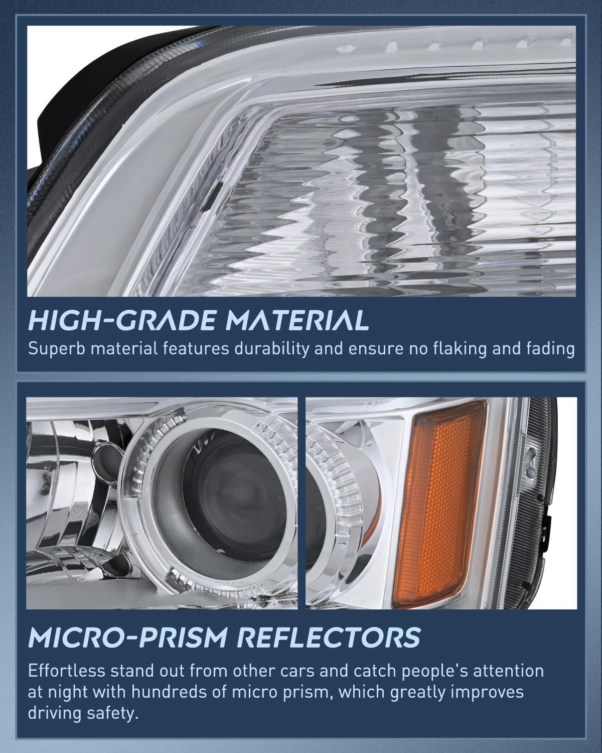 image:imageNilight Headlight Assembly Compatible with 2010 2011 2012 2013 2014 2015 GMC Terrain Halogen Projector OE Style Replacement Headlights Black Housing Amber Reflector Headlamp Passenger and Driver SideChrome Housing Amber Reflector