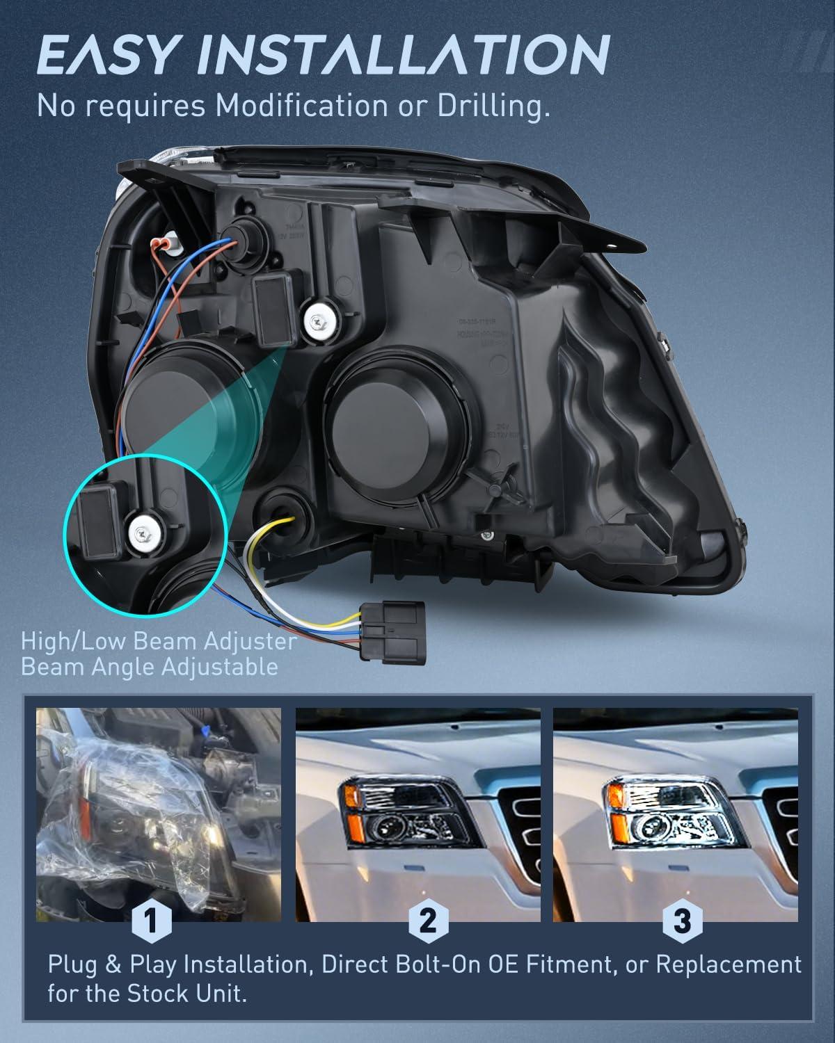 image:imageNilight Headlight Assembly Compatible with 2010 2011 2012 2013 2014 2015 GMC Terrain Halogen Projector OE Style Replacement Headlights Black Housing Amber Reflector Headlamp Passenger and Driver SideBlack Housing Amber Reflector