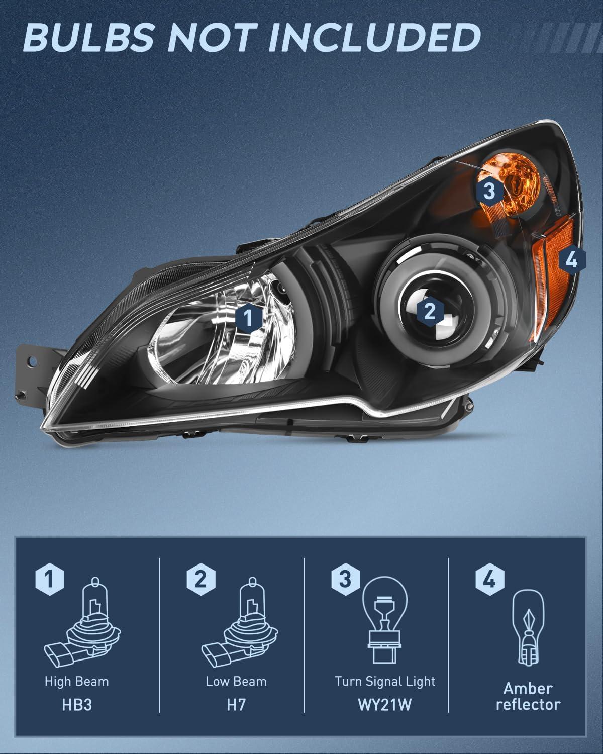 image:imageNilight Headlight Assembly Compatible with 2010 2011 2012 2013 2014 Subaru LegacyOutback Chrome Housing Amber Reflector Clear Lens Headlights Replacement Driver and Passenger SideBlack Housing Amber Reflector