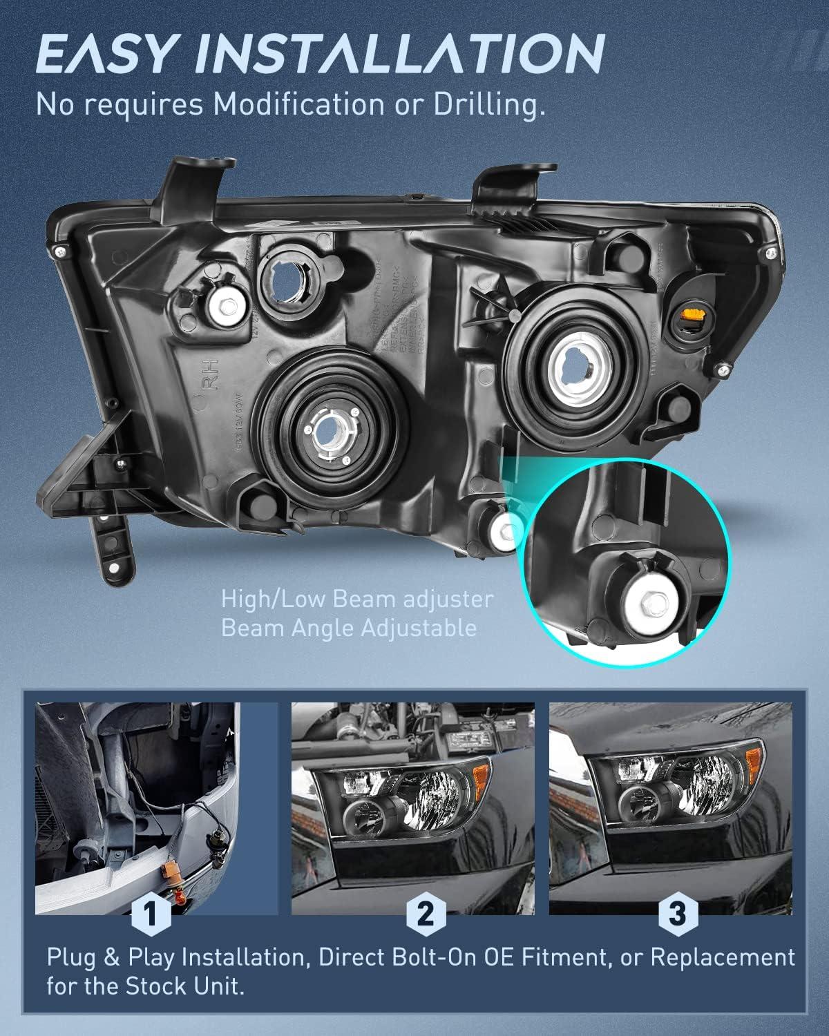 image:imageNilight Headlight Assembly for 2007 2008 2009 2010 2011 2012 2013 Toyota Tundra 20082017 Sequoia Headlamps Replacement Chrome Housing Amber Reflector Driver and Passenger SideBlack Housing Amber Reflector