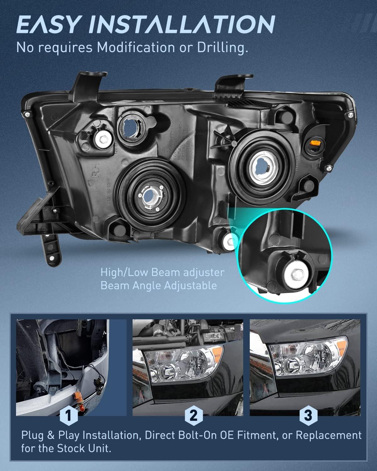 image:imageNilight Headlight Assembly for 2007 2008 2009 2010 2011 2012 2013 Toyota Tundra 20082017 Sequoia Headlamps Replacement Chrome Housing Amber Reflector Driver and Passenger SideChrome Housing Amber Reflector