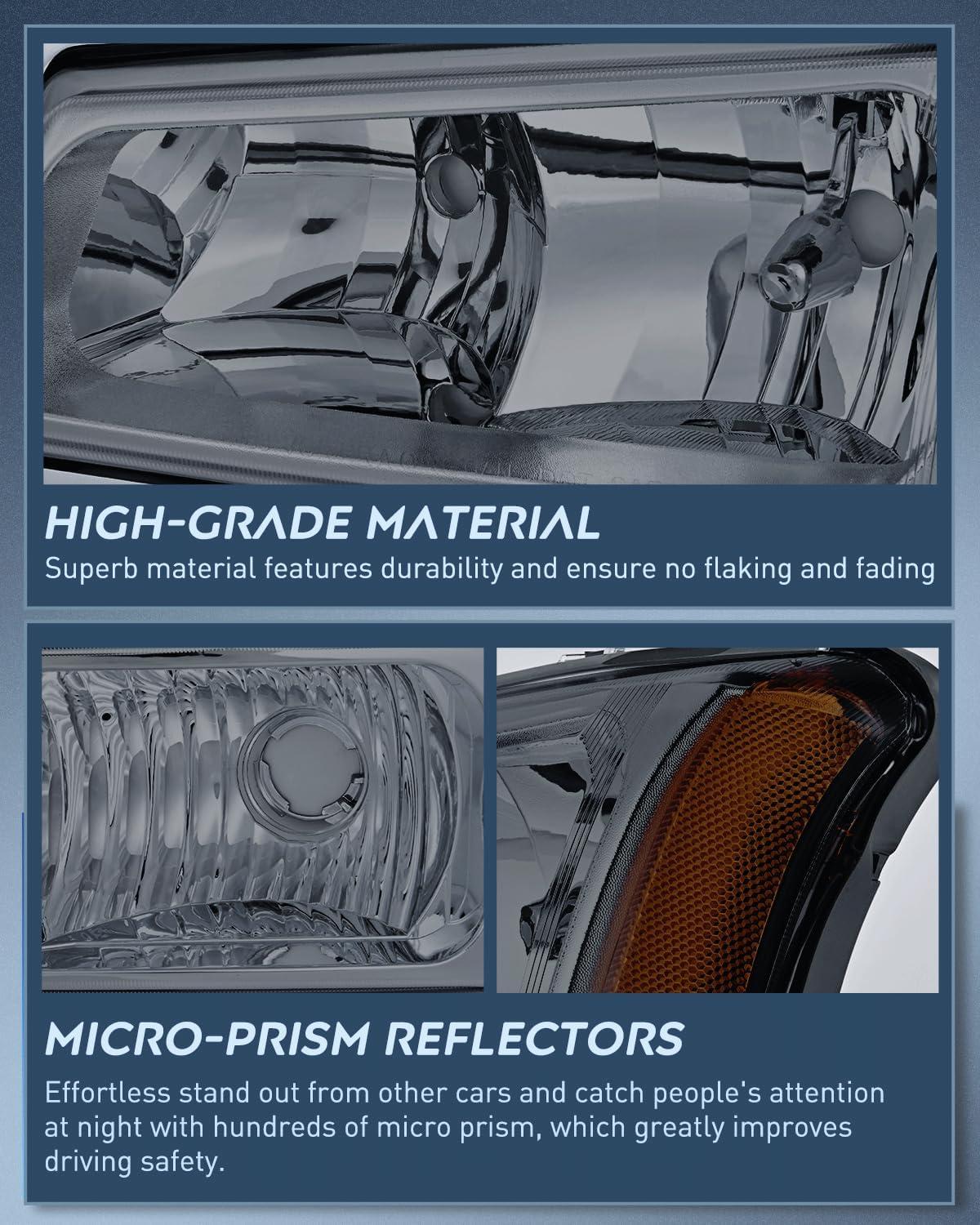 image:imageNilight Headlight and Taillight Assembly Combo Compatible with 2003 2004 2005 2006 Chevy Silverado 1500 1500HD 2500 2500HD 3500 2007 Chevy Silverado 1500 2500 3500 Classic OE StyleSmoke Chrome Housing Amber Reflector