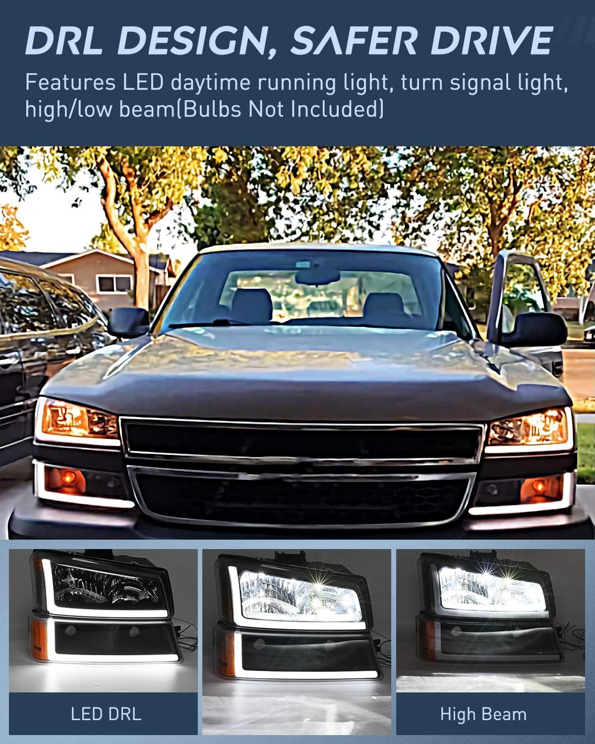 image:imageNilight Headlight and Taillight Assembly Combo Compatible with 2003 2004 2005 2006 Chevy Silverado 1500 1500HD 2500 2500HD 3500 2007 Chevy Silverado 1500 2500 3500 Classic OE StyleBlack Housing Amber Reflector DRL