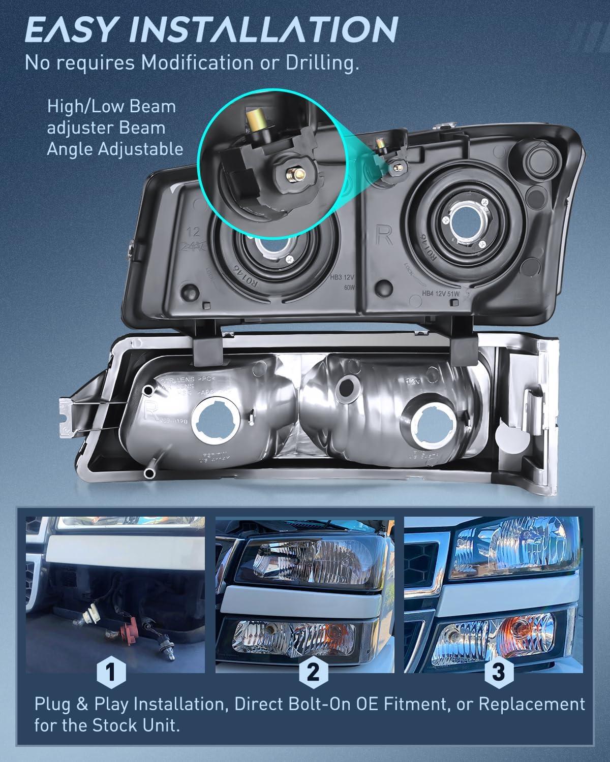 image:imageNilight Headlight and Taillight Assembly Combo Compatible with 2003 2004 2005 2006 Chevy Silverado 1500 1500HD 2500 2500HD 3500 2007 Chevy Silverado 1500 2500 3500 Classic OE StyleBlack Housing Clear Reflector
