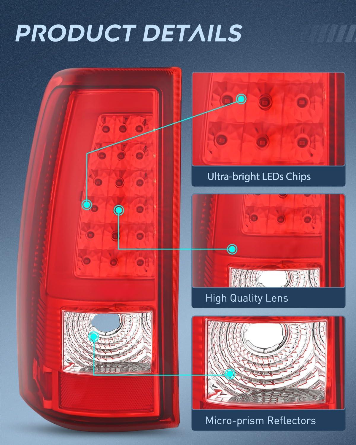 image:imageNilight Headlight and Taillight Assembly Combo Compatible with 2003 2004 2005 2006 Chevy Silverado 1500 1500HD 2500 2500HD 3500 2007 Chevy Silverado 1500 2500 3500 Classic OE StyleLED RedC Shape