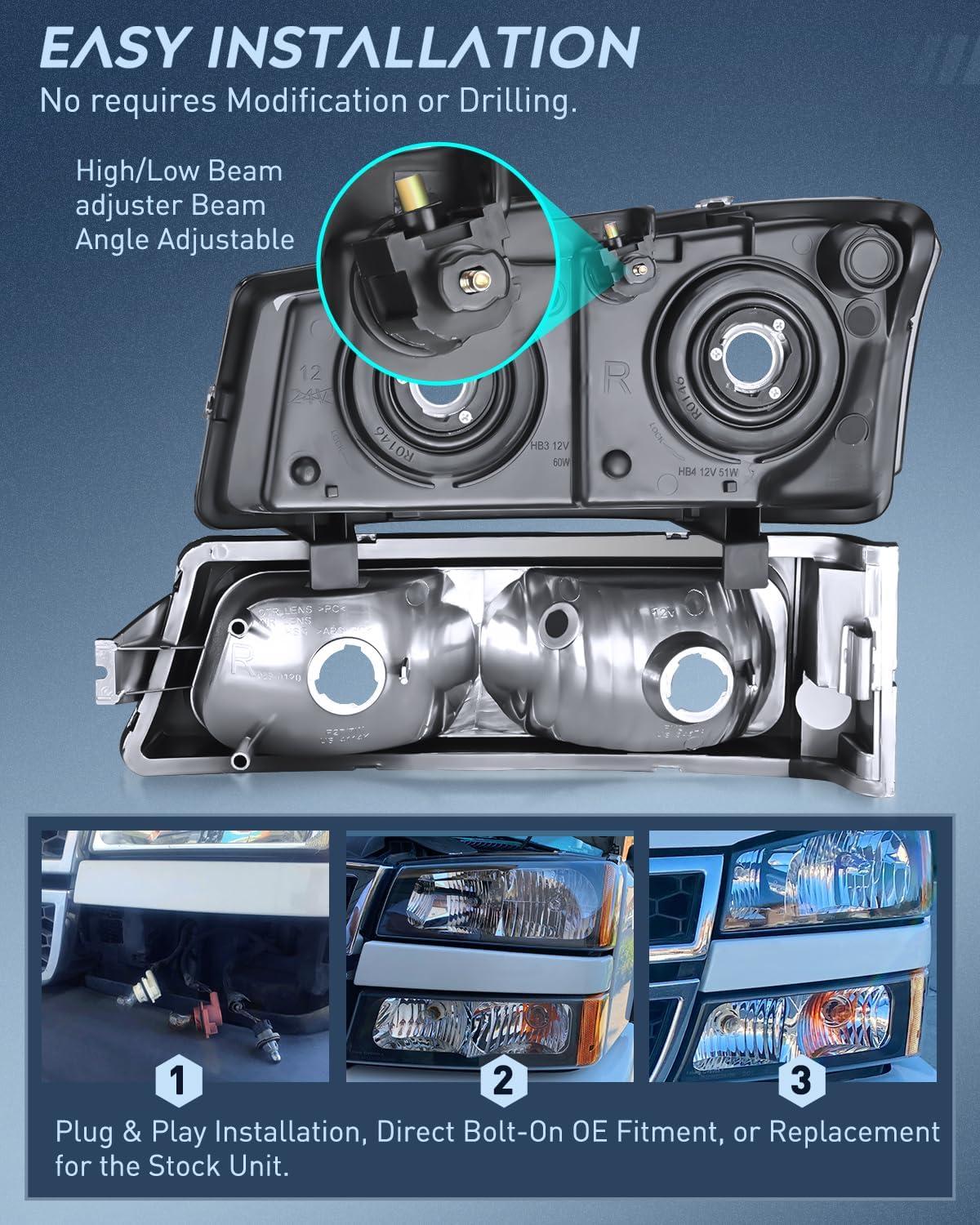 image:imageNilight Headlight and Taillight Assembly Combo Compatible with 2003 2004 2005 2006 Chevy Silverado 1500 1500HD 2500 2500HD 3500 2007 Chevy Silverado 1500 2500 3500 Classic OE StyleBlack Housing Amber Reflector