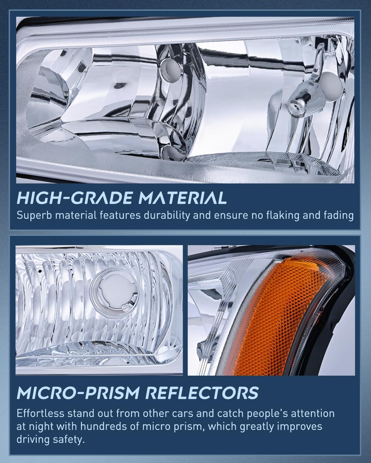 image:imageNilight Headlight and Taillight Assembly Combo Compatible with 2003 2004 2005 2006 Chevy Silverado 1500 1500HD 2500 2500HD 3500 2007 Chevy Silverado 1500 2500 3500 Classic OE StyleChrome Housing Amber Reflector