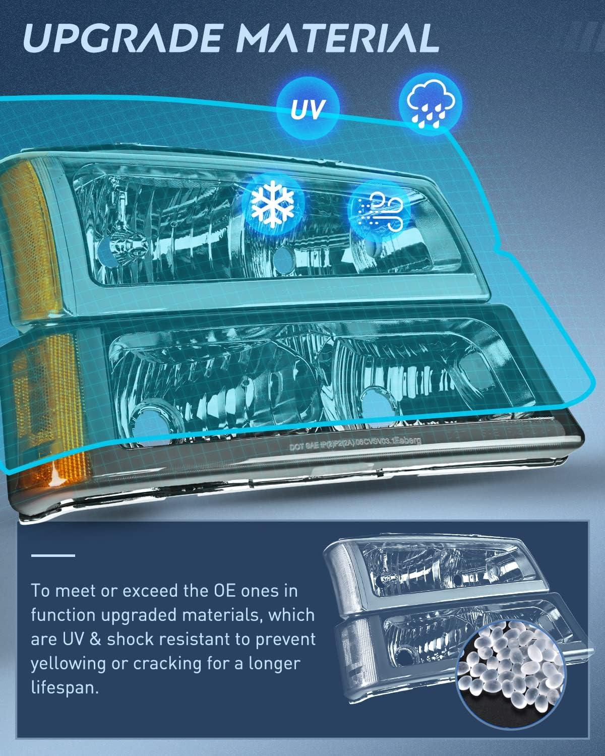 image:imageNilight Headlight and Taillight Assembly Combo Compatible with 2003 2004 2005 2006 Chevy Silverado 1500 1500HD 2500 2500HD 3500 2007 Chevy Silverado 1500 2500 3500 Classic OE StyleSmoke Chrome Housing Amber Reflector DRL
