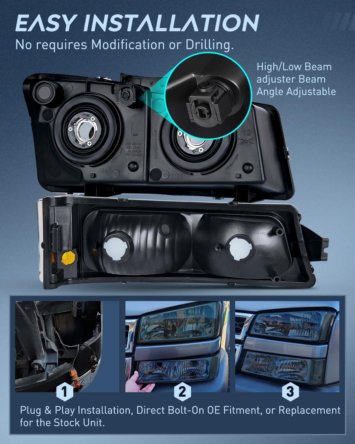 image:imageNilight Headlight and Taillight Assembly Combo Compatible with 2003 2004 2005 2006 Chevy Silverado 1500 1500HD 2500 2500HD 3500 2007 Chevy Silverado 1500 2500 3500 Classic OE StyleSmoke Chrome Housing Clear Reflector