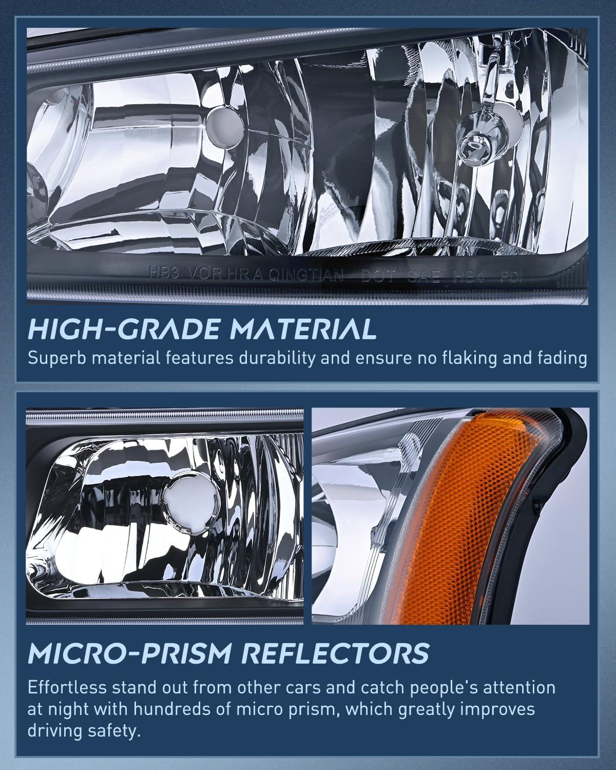 image:imageNilight Headlight and Taillight Assembly Combo Compatible with 2003 2004 2005 2006 Chevy Silverado 1500 1500HD 2500 2500HD 3500 2007 Chevy Silverado 1500 2500 3500 Classic OE StyleBlack Housing Amber Reflector