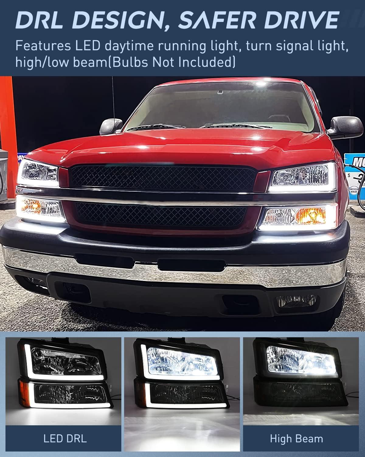 image:imageNilight Headlight and Taillight Assembly Combo Compatible with 2003 2004 2005 2006 Chevy Silverado 1500 1500HD 2500 2500HD 3500 2007 Chevy Silverado 1500 2500 3500 Classic OE StyleSmoke Chrome Housing Amber Reflector DRL