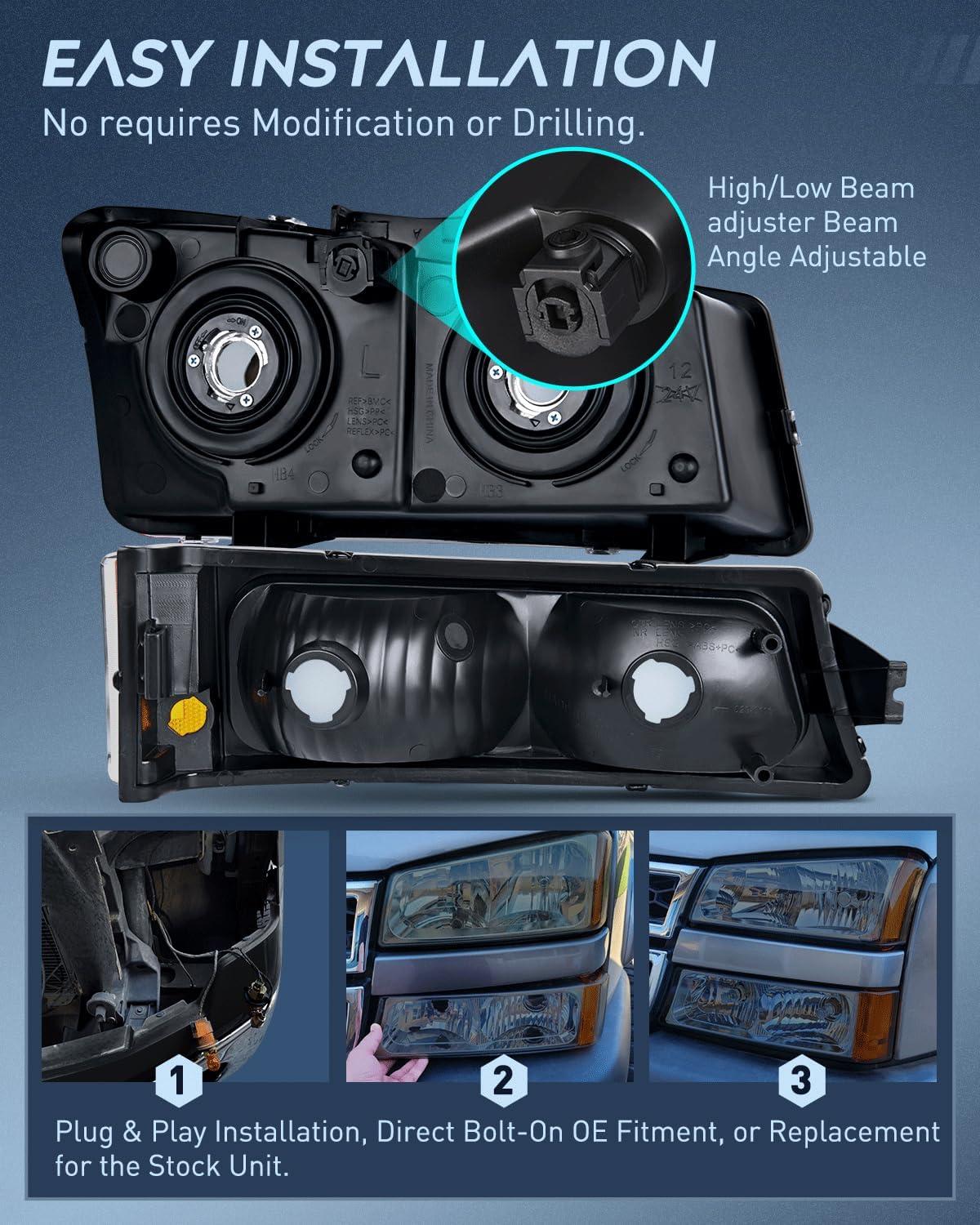 image:imageNilight Headlight and Taillight Assembly Combo Compatible with 2003 2004 2005 2006 Chevy Silverado 1500 1500HD 2500 2500HD 3500 2007 Chevy Silverado 1500 2500 3500 Classic OE StyleSmoke Chrome Housing Amber Reflector