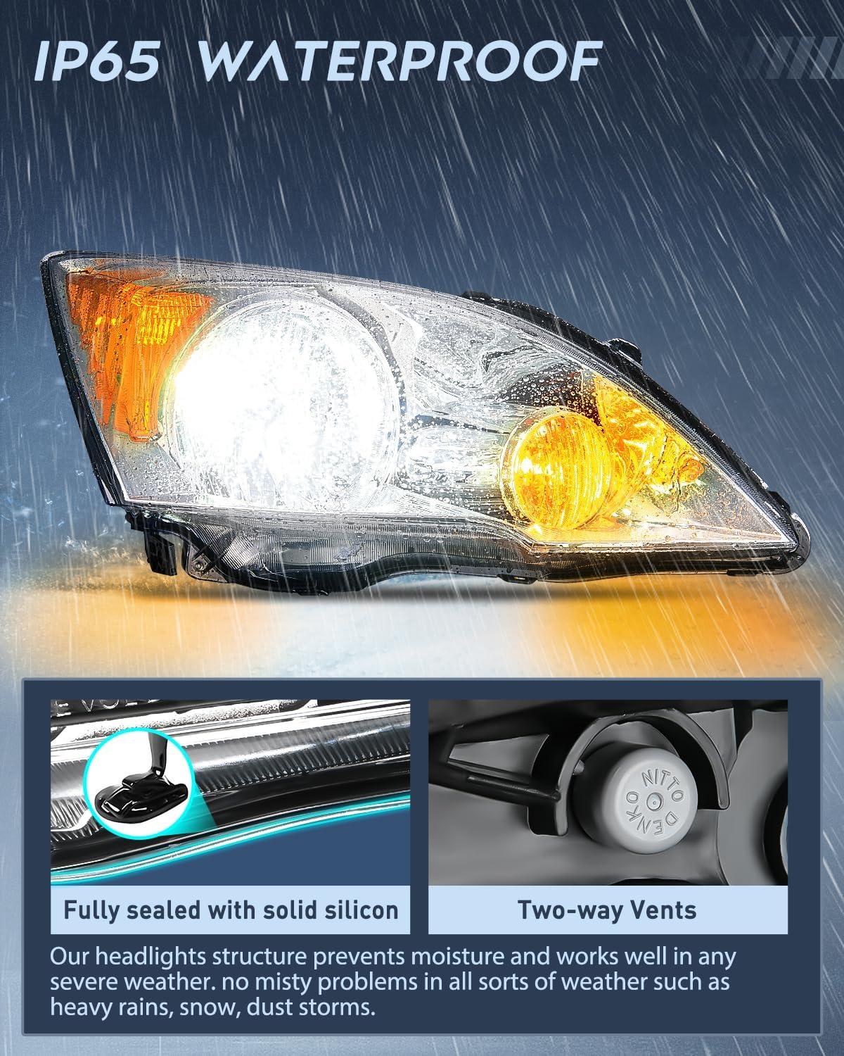 image:imageNilight Headlights Assembly for Honda CRVCRV 2007 2008 2009 2010 2011 Headlamp Chrome Housing Amber ReflectorChrome