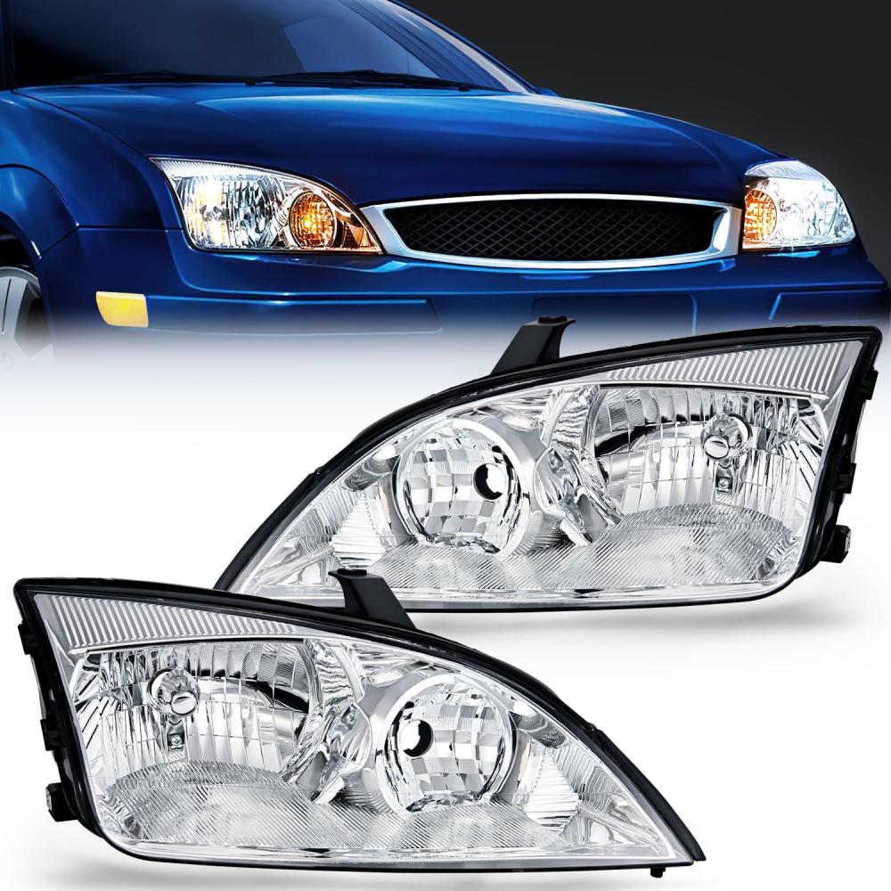 image:imageNilight Headlight Assembly Compatible with 2005 2006 2007 Ford Focus Headlamps Replacement Black Housing Clear Reflector and Lens Driver and Passenger SideChrome Housing Clear Reflector