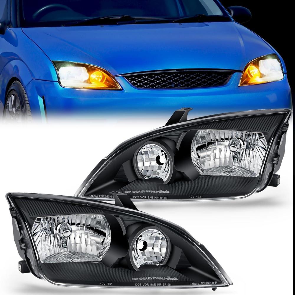 image:imageNilight Headlight Assembly Compatible with 2005 2006 2007 Ford Focus Headlamps Replacement Black Housing Clear Reflector and Lens Driver and Passenger SideBlack Housing Clear Reflector