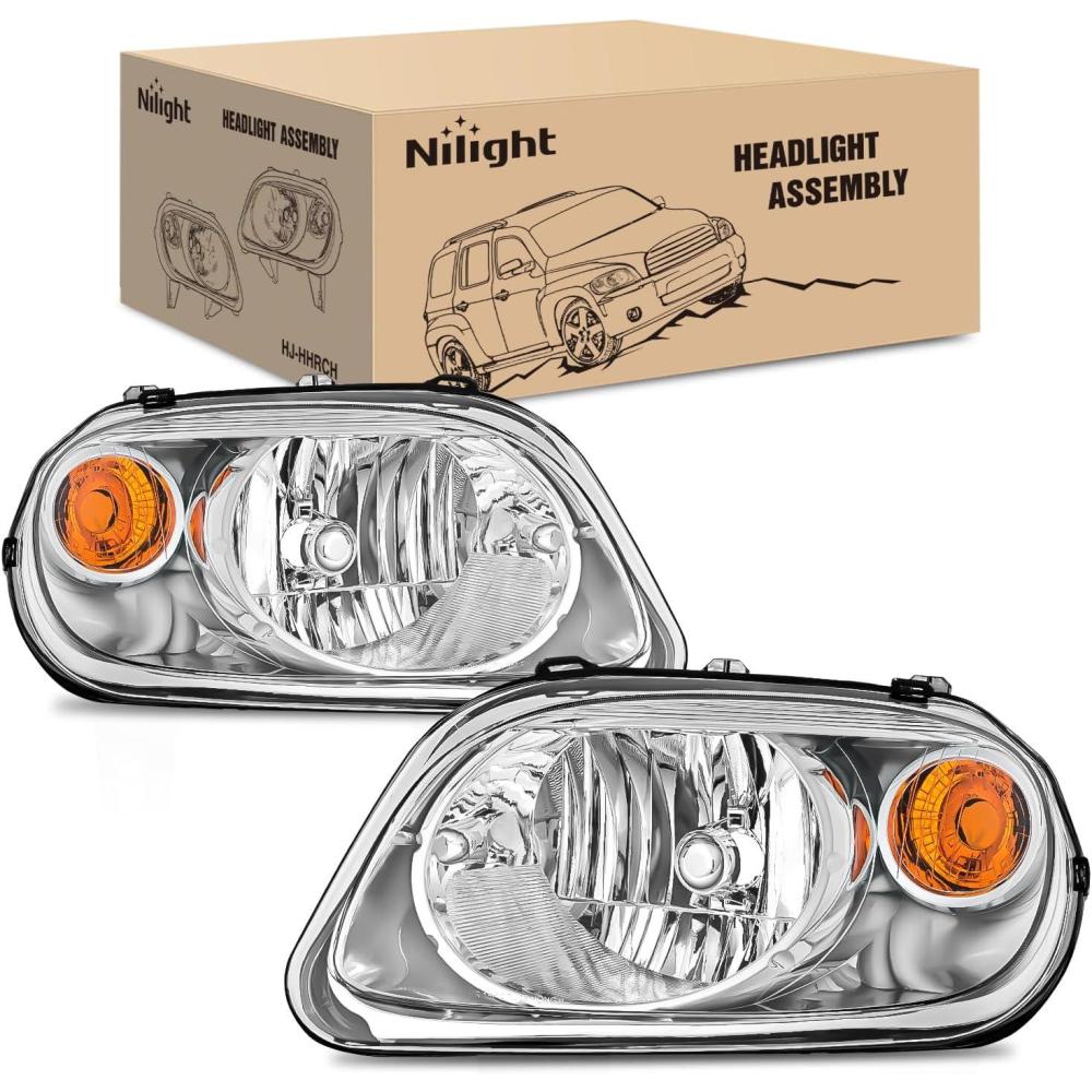 image:imageNilight Headlight Assembly Compatible with 2006 2007 2008 2009 2010 2011 Chevy HHR Halogen Type Factory OE Style Chevrolet HHR Replacement Chrome Housing Amber Reflector Passenger and Driver SideChrome Housing Amber Reflector