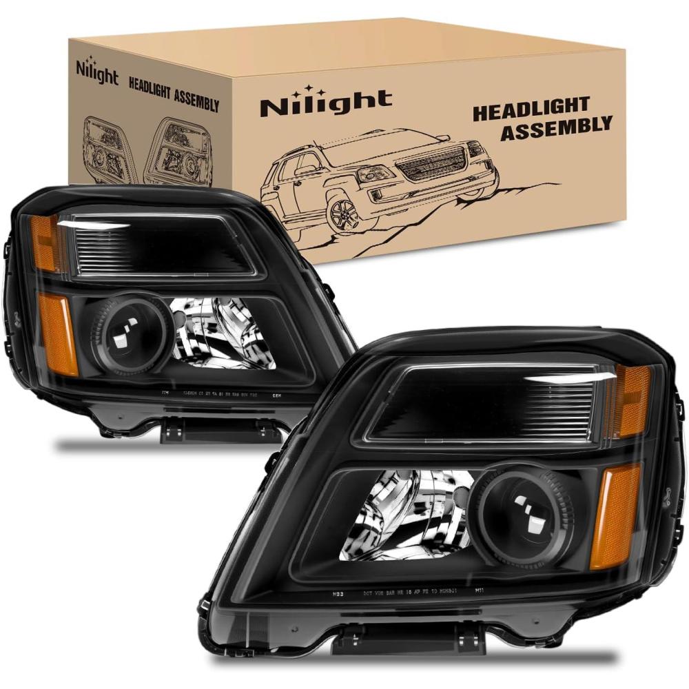 image:imageNilight Headlight Assembly Compatible with 2010 2011 2012 2013 2014 2015 GMC Terrain Halogen Projector OE Style Replacement Headlights Black Housing Amber Reflector Headlamp Passenger and Driver SideBlack Housing Amber Reflector