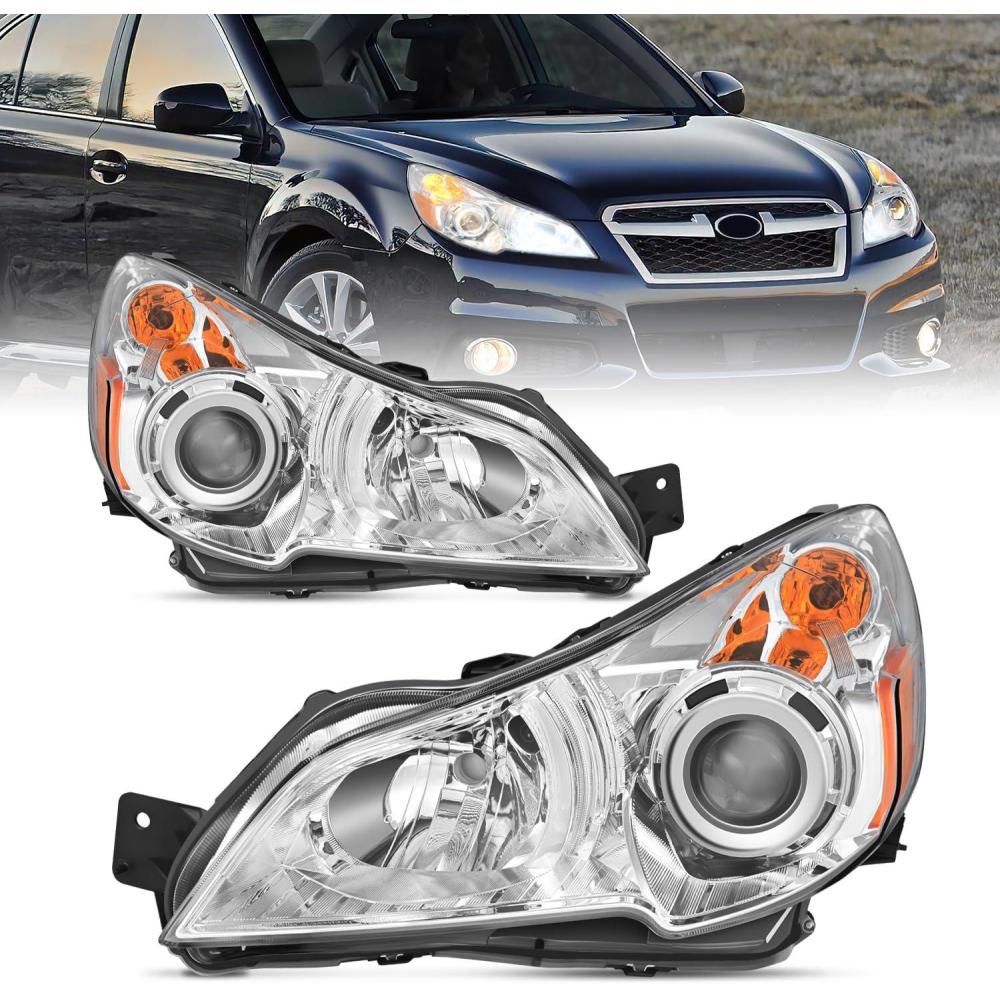 image:imageNilight Headlight Assembly Compatible with 2010 2011 2012 2013 2014 Subaru LegacyOutback Chrome Housing Amber Reflector Clear Lens Headlights Replacement Driver and Passenger SideChrome Housing Amber Reflector
