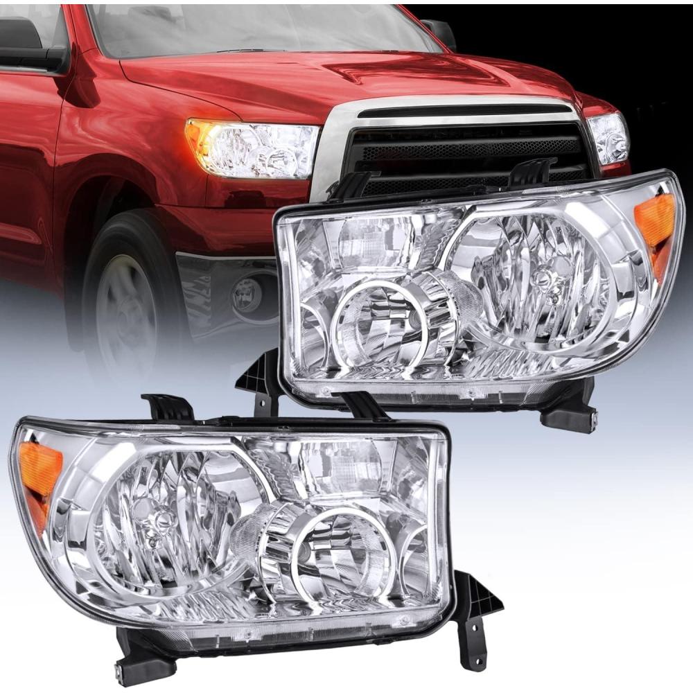 image:imageNilight Headlight Assembly for 2007 2008 2009 2010 2011 2012 2013 Toyota Tundra 20082017 Sequoia Headlamps Replacement Chrome Housing Amber Reflector Driver and Passenger SideChrome Housing Amber Reflector