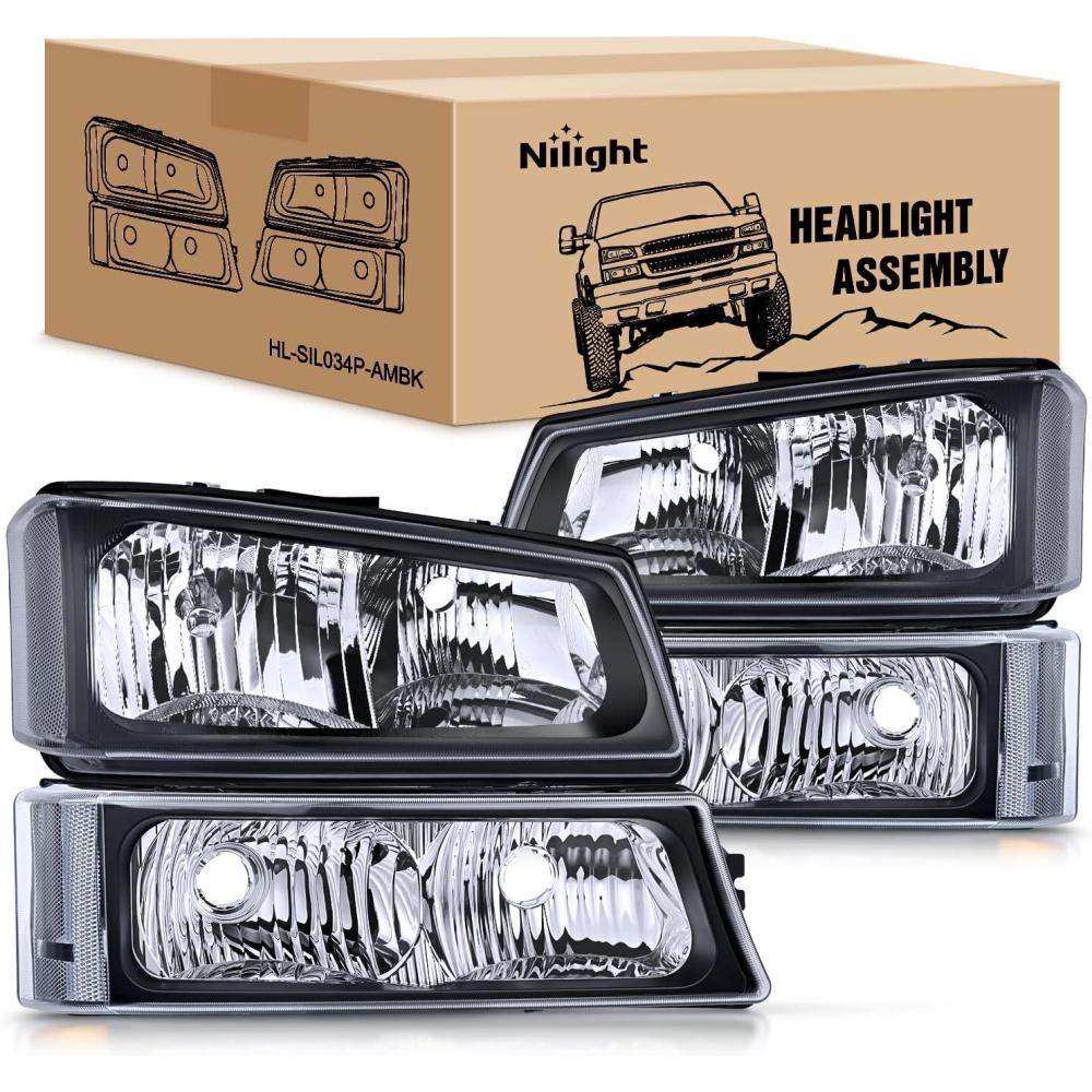 image:imageNilight Headlight and Taillight Assembly Combo Compatible with 2003 2004 2005 2006 Chevy Silverado 1500 1500HD 2500 2500HD 3500 2007 Chevy Silverado 1500 2500 3500 Classic OE StyleBlack Housing Clear Reflector