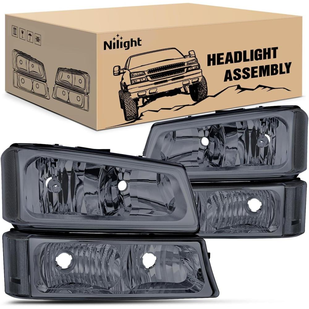 image:imageNilight Headlight and Taillight Assembly Combo Compatible with 2003 2004 2005 2006 Chevy Silverado 1500 1500HD 2500 2500HD 3500 2007 Chevy Silverado 1500 2500 3500 Classic OE StyleSmoke Chrome Housing Clear Reflector