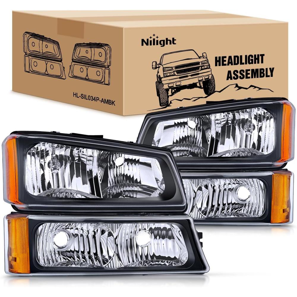 image:imageNilight Headlight and Taillight Assembly Combo Compatible with 2003 2004 2005 2006 Chevy Silverado 1500 1500HD 2500 2500HD 3500 2007 Chevy Silverado 1500 2500 3500 Classic OE StyleBlack Housing Amber Reflector