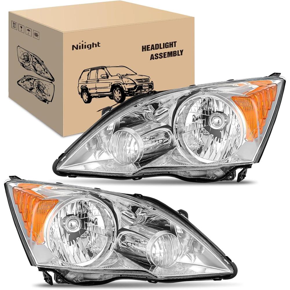 image:imageNilight Headlights Assembly for Honda CRVCRV 2007 2008 2009 2010 2011 Headlamp Chrome Housing Amber ReflectorChrome