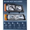 Nilight Headlight and Taillight Assembly Combo Compatible with 2003 2004 2005 2006 Chevy Silverado 1500 1500HD 2500 2500HD 3500 2007 Chevy Silverado 1500 2500 3500 Classic OE Style(Black Housing + Amber Reflector + Taillight)