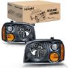 Nilight Headlight Assembly Compatible with 2001 2002 2003 2004 Nissan Frontier XE OE Style Replacement Halogen Headlights Black Housing Amber Reflector Headlamp Passenger and Driver(Black Housing Amber Reflector Amber Turn Light)