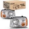 Nilight Headlight Assembly Compatible with 2001 2002 2003 2004 Nissan Frontier XE OE Style Replacement Halogen Headlights Black Housing Amber Reflector Headlamp Passenger and Driver(Chrome Housing Amber Reflector Amber Turn Light)