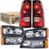Nilight Headlight and Taillight Assembly Combo Compatible with 2003 2004 2005 2006 Chevy Silverado 1500 1500HD 2500 2500HD 3500 2007 Chevy Silverado 1500 2500 3500 Classic OE Style(Black Housing + Amber Reflector + Taillight)